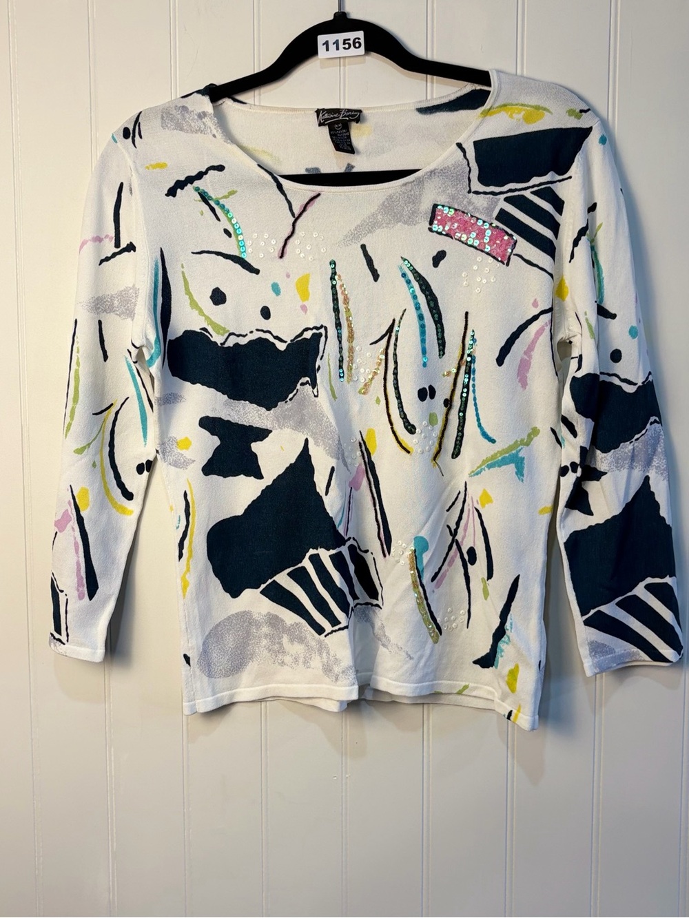 Vintage Katherine Barclay Abstract Sequin Sweater Top Women’s M Artsy